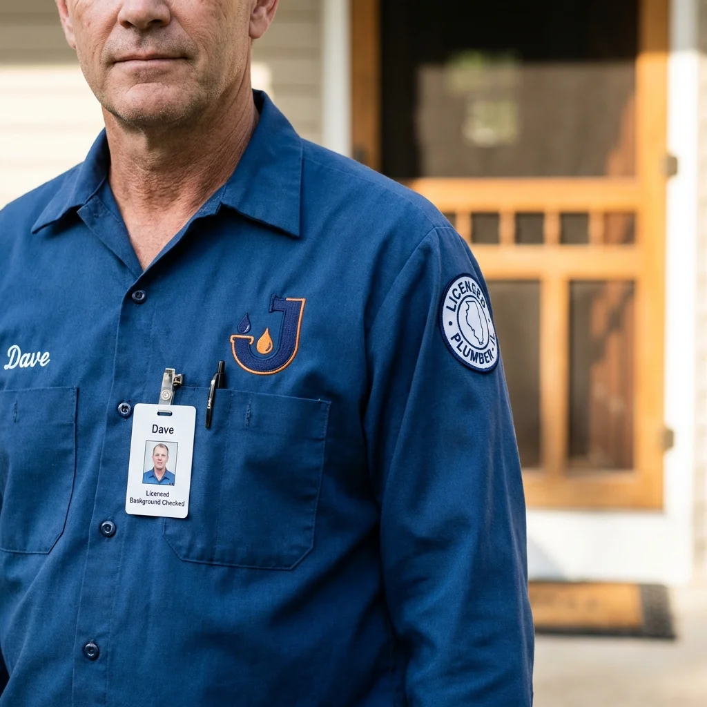 Licensed plumber showing ID badge in Newburyport, MA