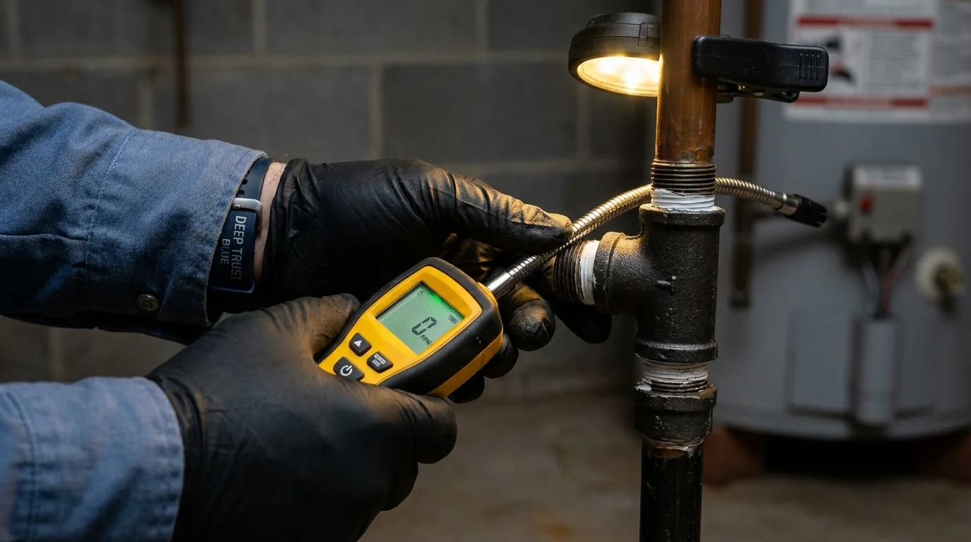 Gas leak detection with electronic sniffer by Johns Plumbing LLC in Newburyport