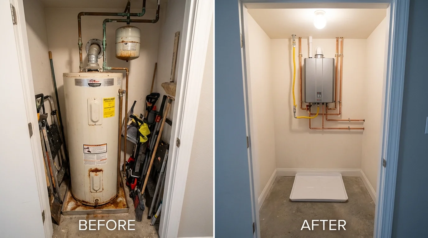 Tank water heater versus wall-mounted tankless unit comparison for Newburyport, MA homeowners